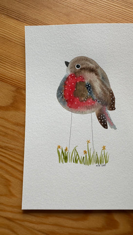 "Red Robin in the Daisies” original watercolour