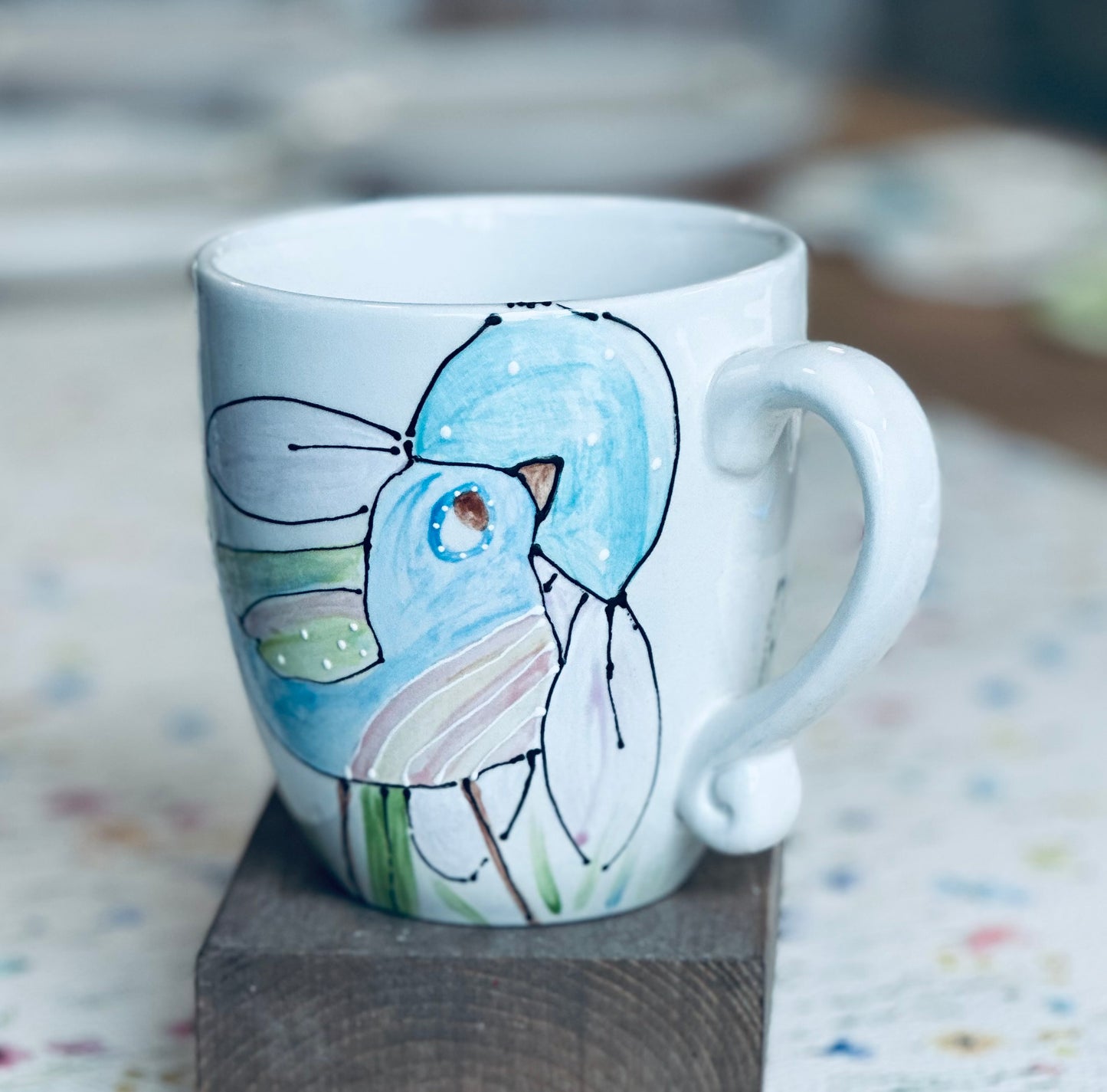 Colourful bird & Blue coneflower mug