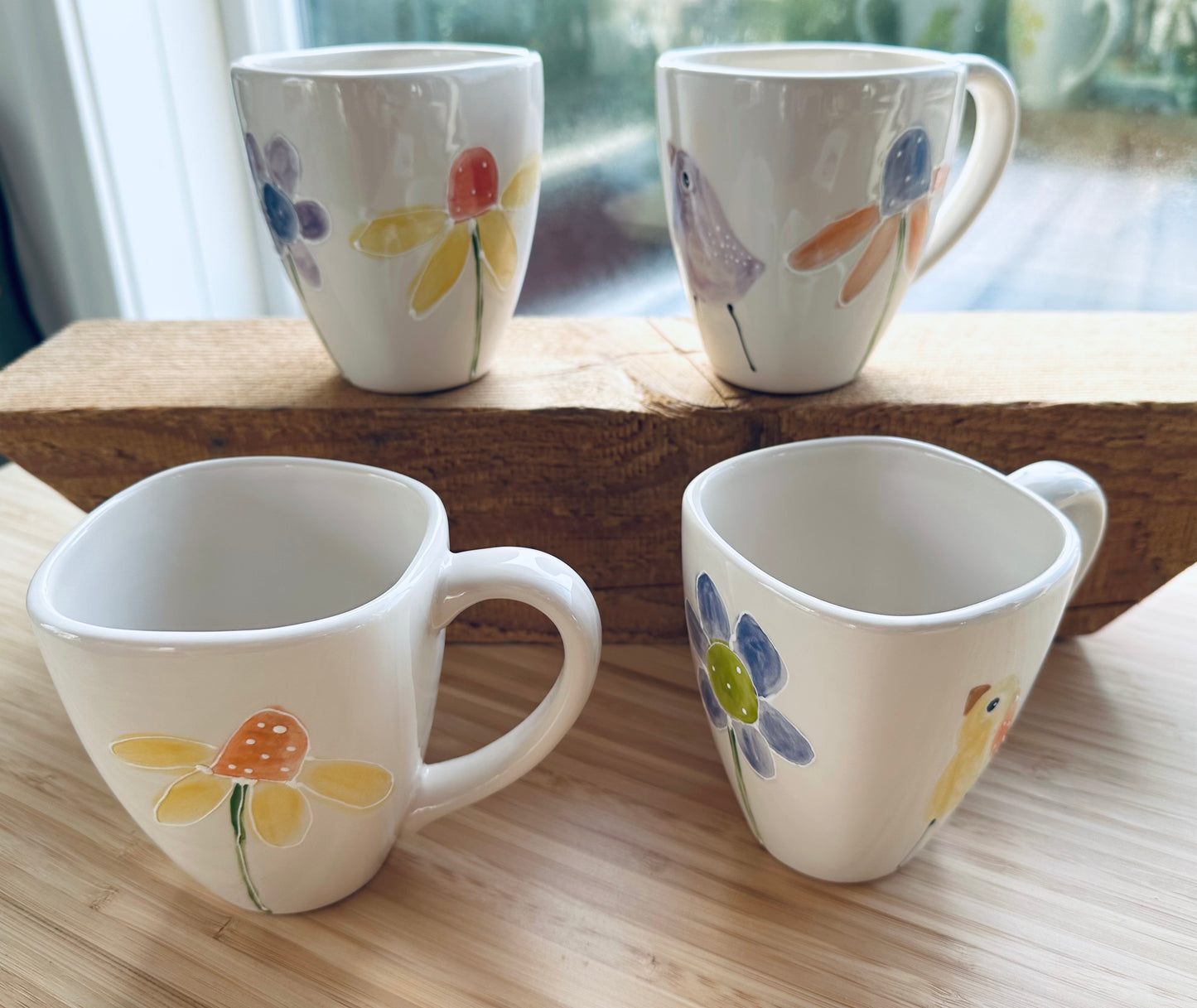 “Birds and flowers” mug set of 4