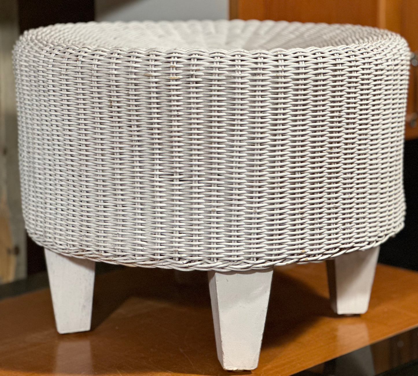 White wicker foot stool