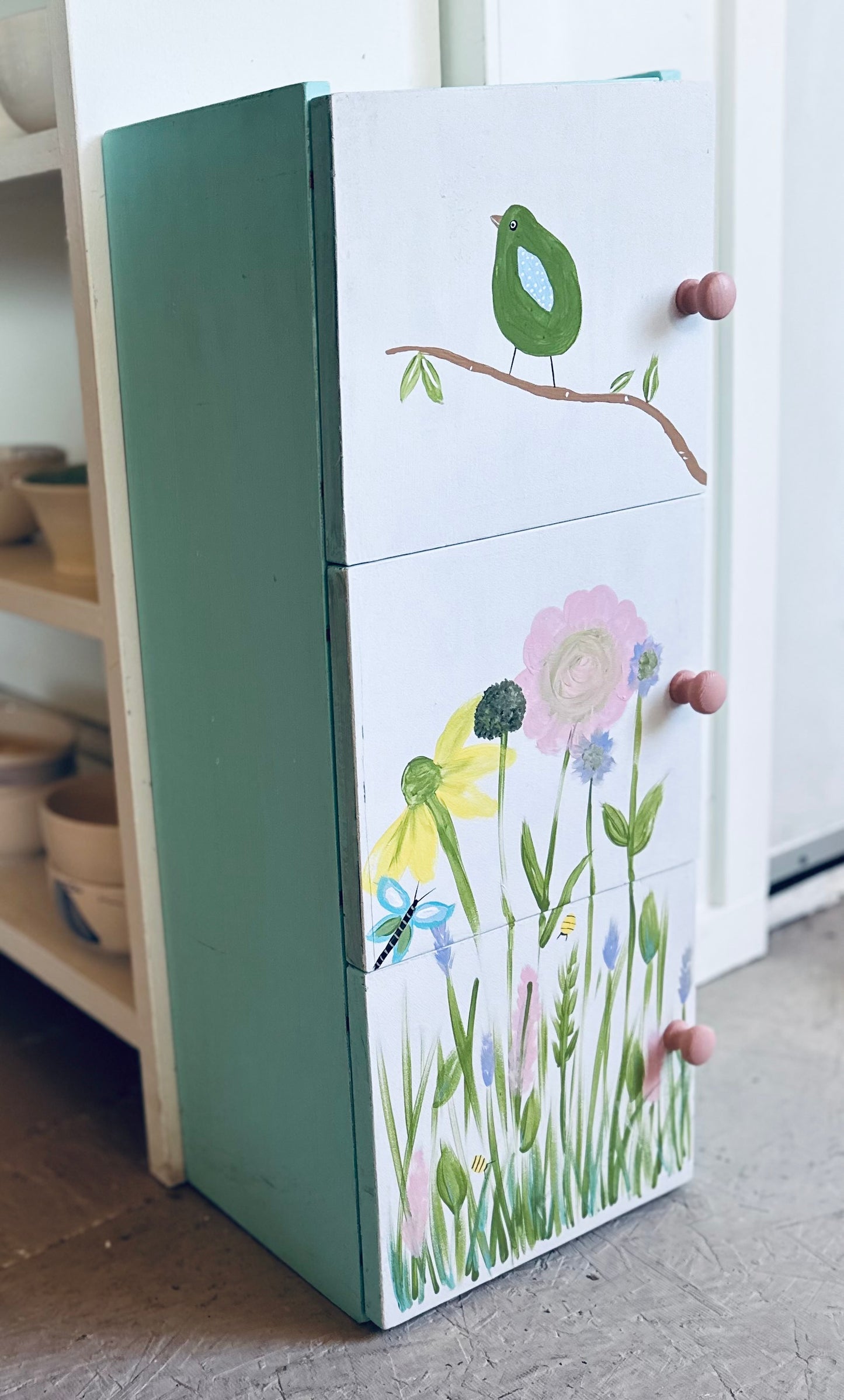 Small hand-painted wooden cupboard whimsical