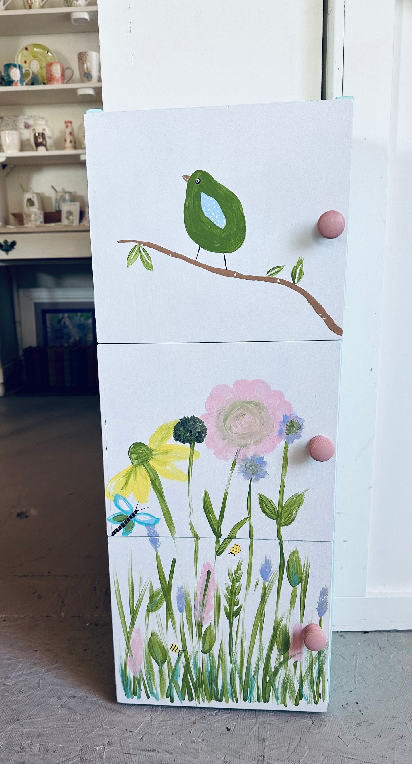 Small hand-painted wooden cupboard whimsical