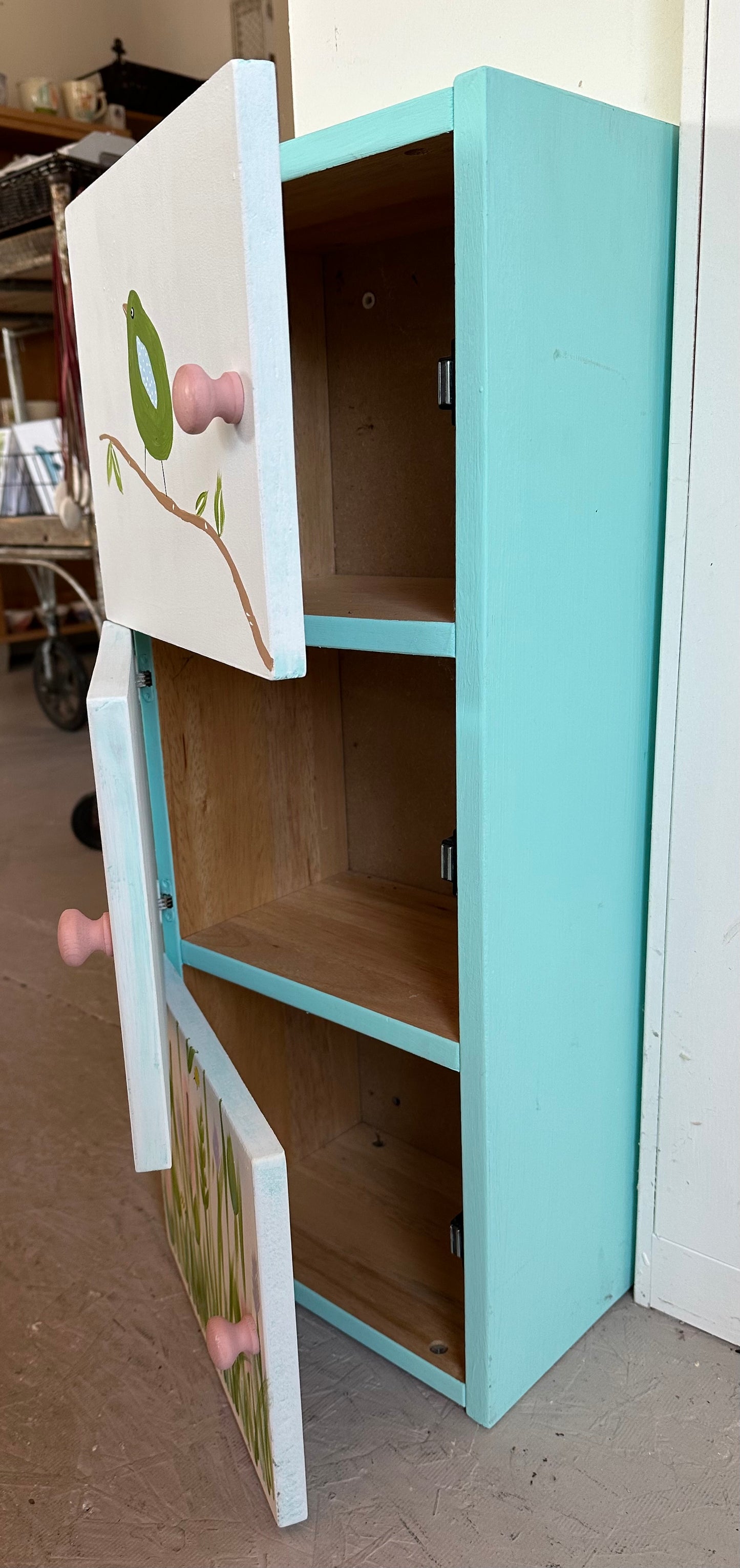 Small hand-painted wooden cupboard whimsical