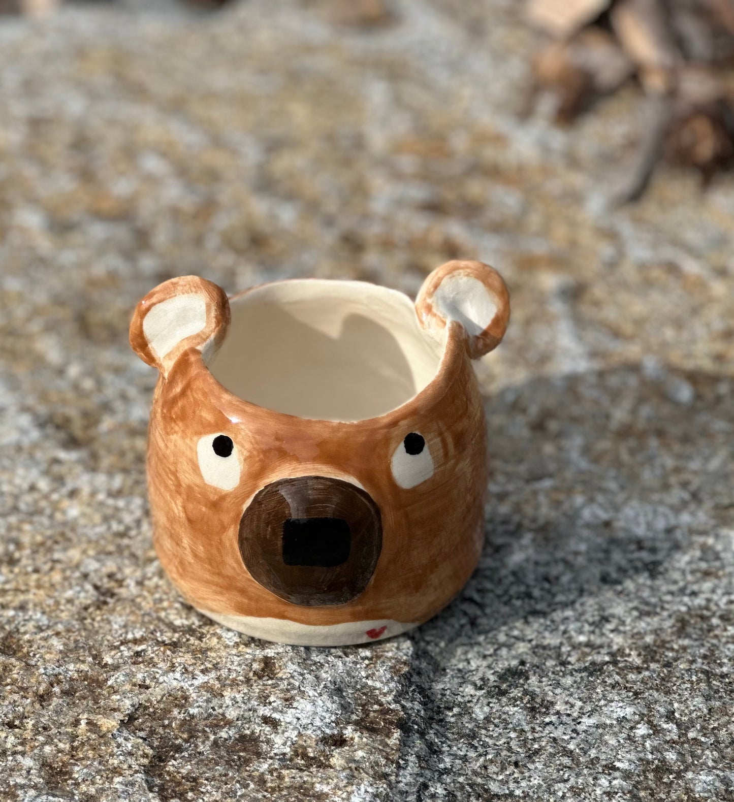 Brown Bear hugs planter