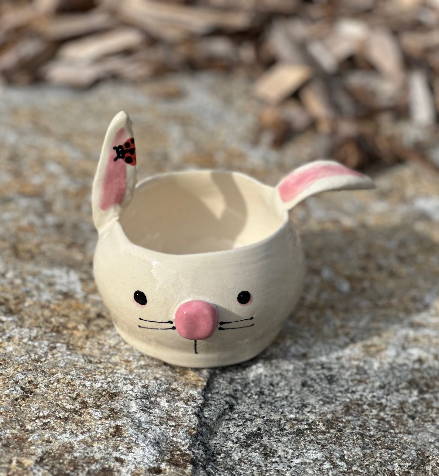 White Bunny hugs planter