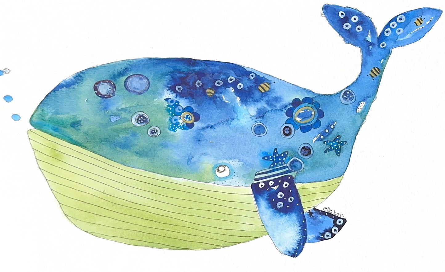 Blue Starfish Whale greeting card