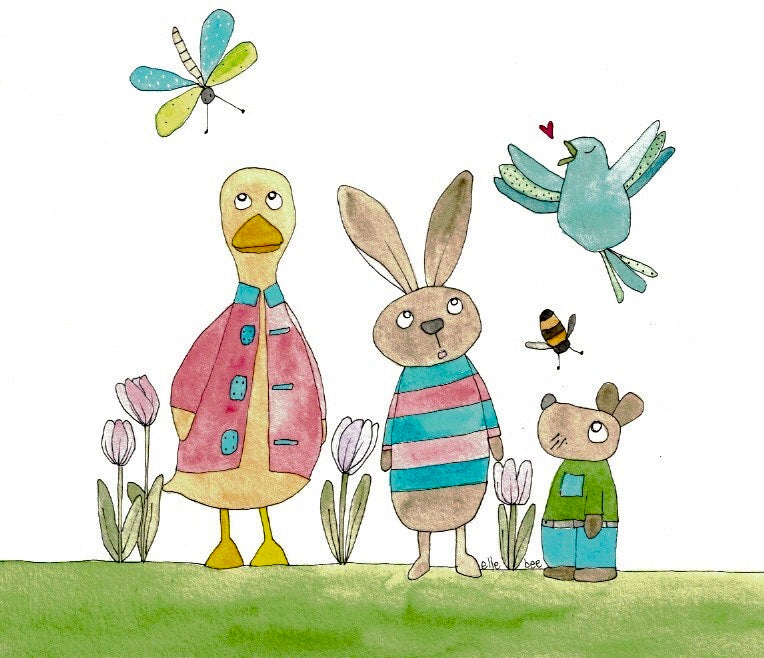 Friends in the Tulip Garden greeting card