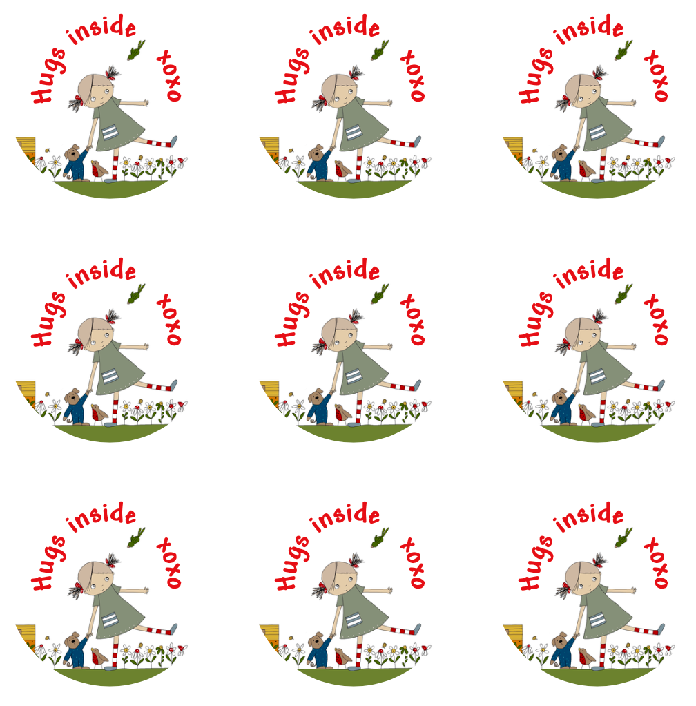 "Hugs inside" round sticker pack of 9