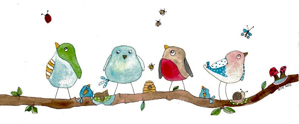 Birdies on a branch greeting card