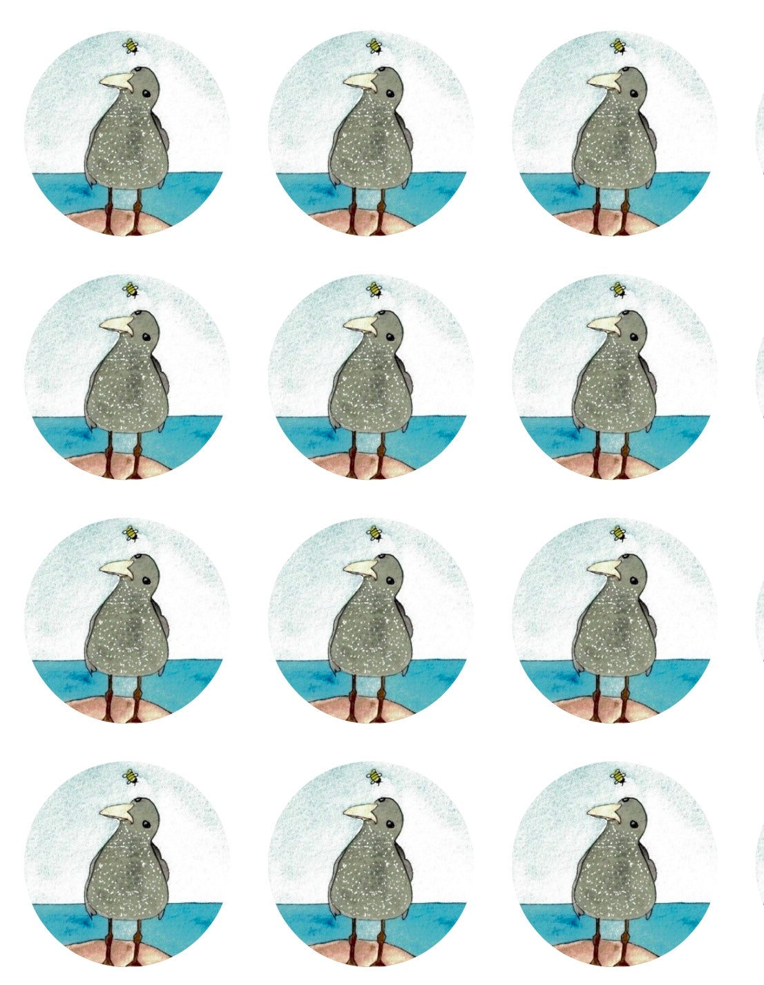 “Seagull and bee” round sticker pack of 12