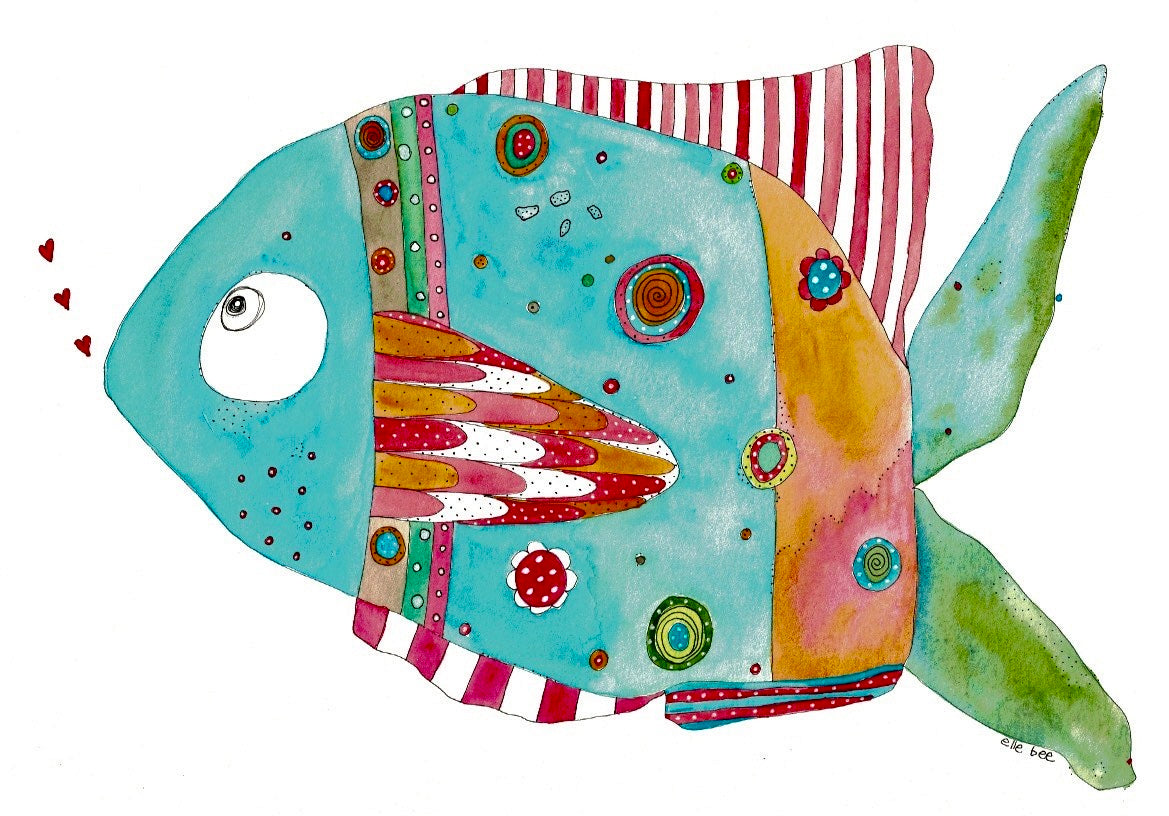Whimsical Fish set of 4 greeting cards
