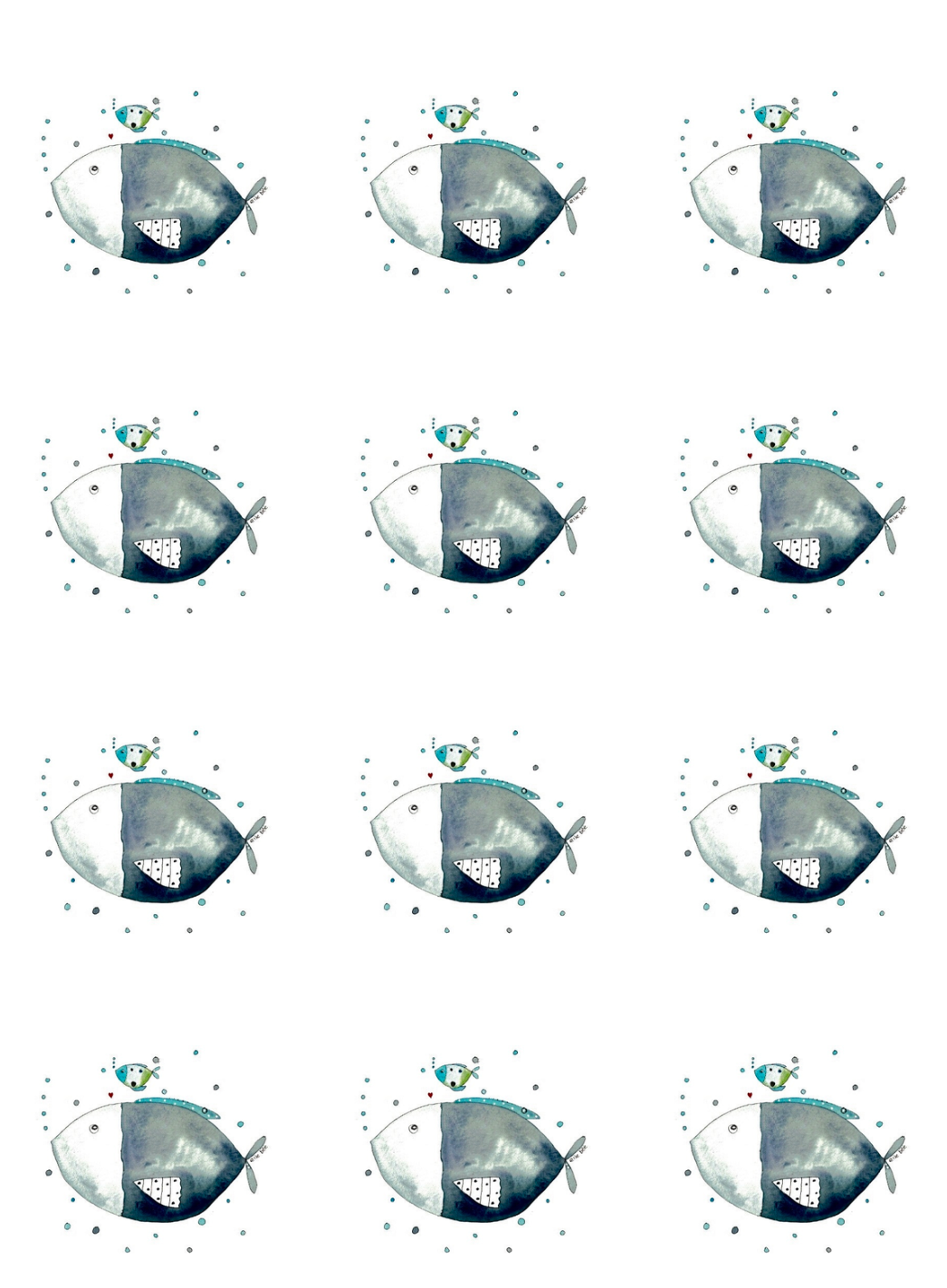 "Mama & Little Fry” Fish round sticker pack of 12