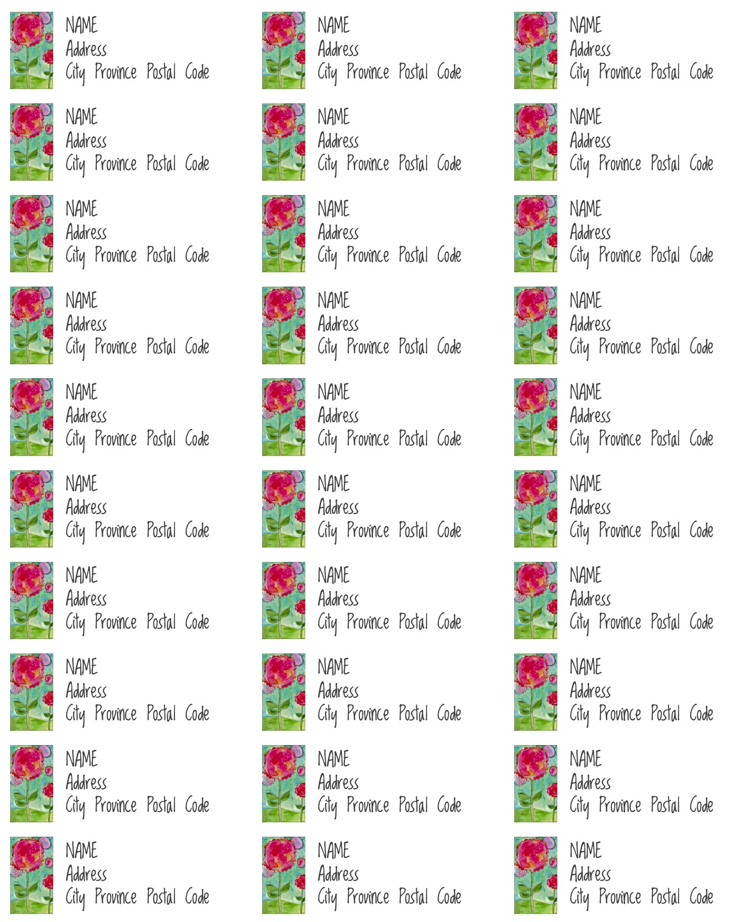 Address Labels set of 30 Whimsical Pink Flower