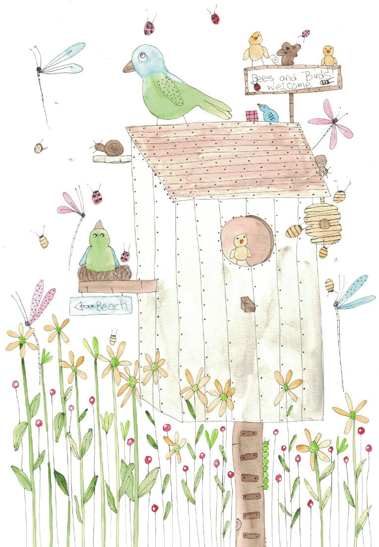 "Birds & Bees welcome" greeting card