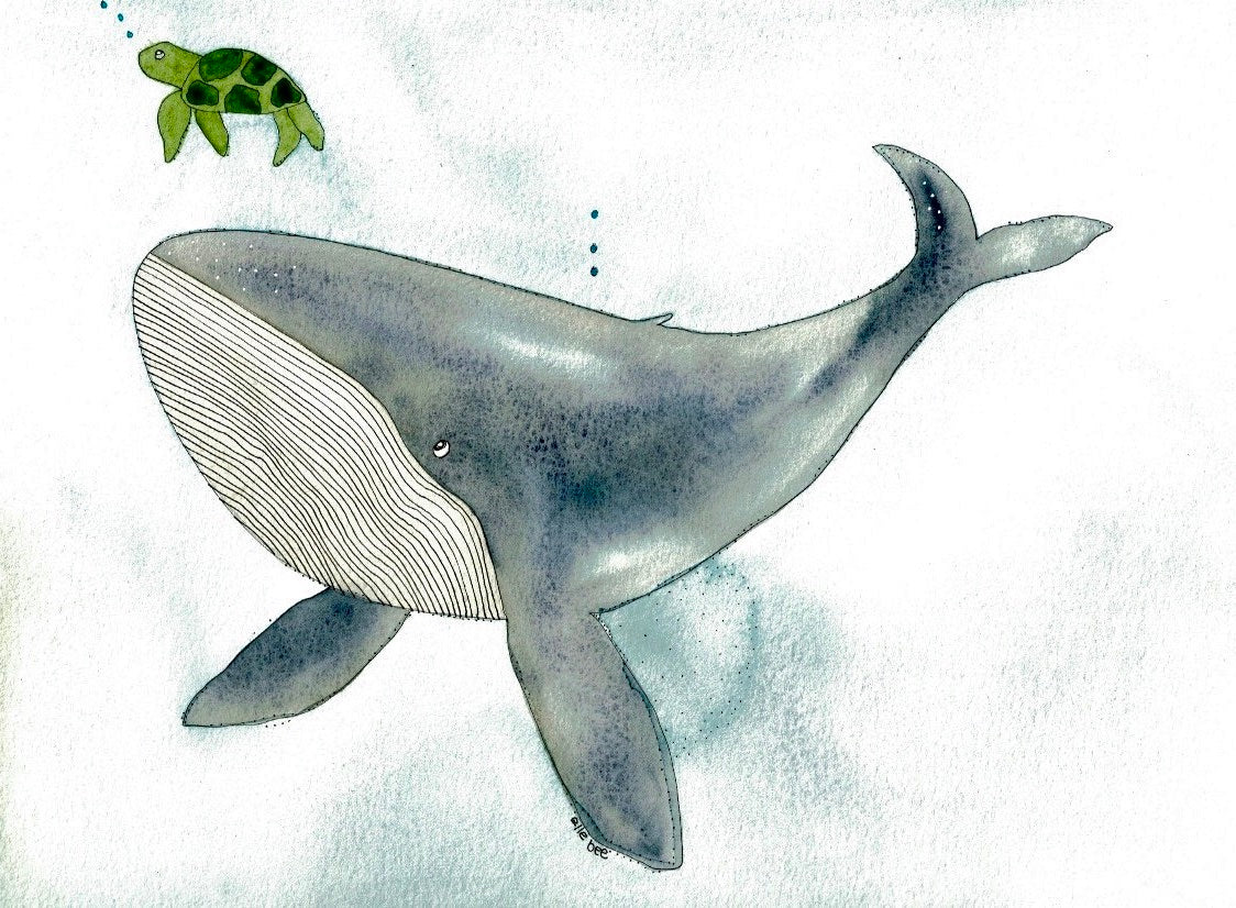 Blue Whale & Turtle - drawstring bag