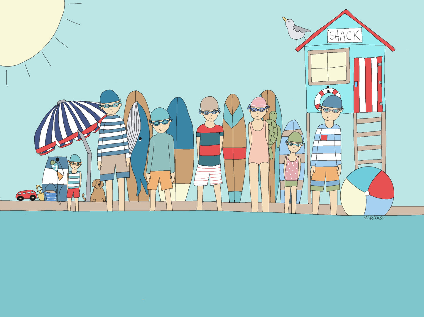 "Swimmers & surfers" set of 4 greeting cards