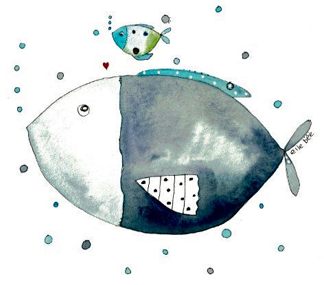 "Mama & Little Fry” Fish round sticker pack of 12