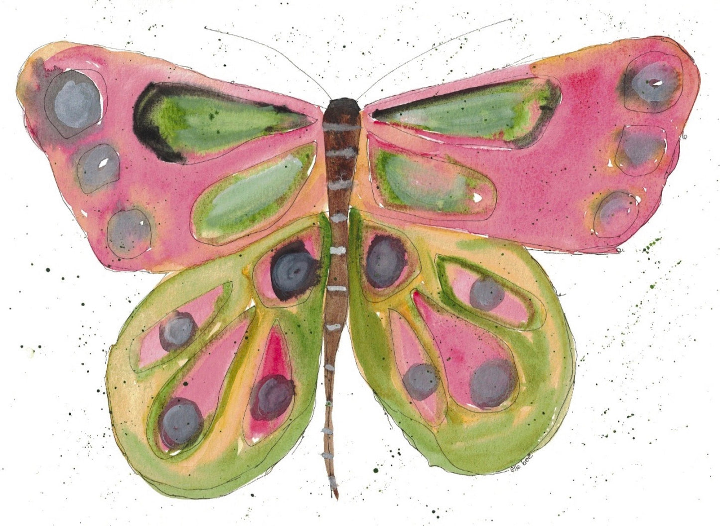 Pink and Green Butterfly - drawstring bag