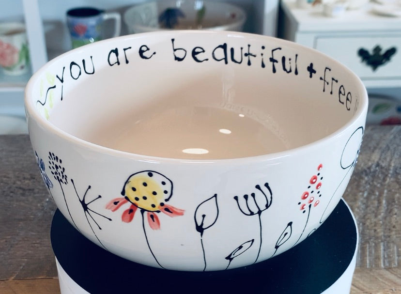 Cereal bowl "you are beautiful + free..." wildflower garden