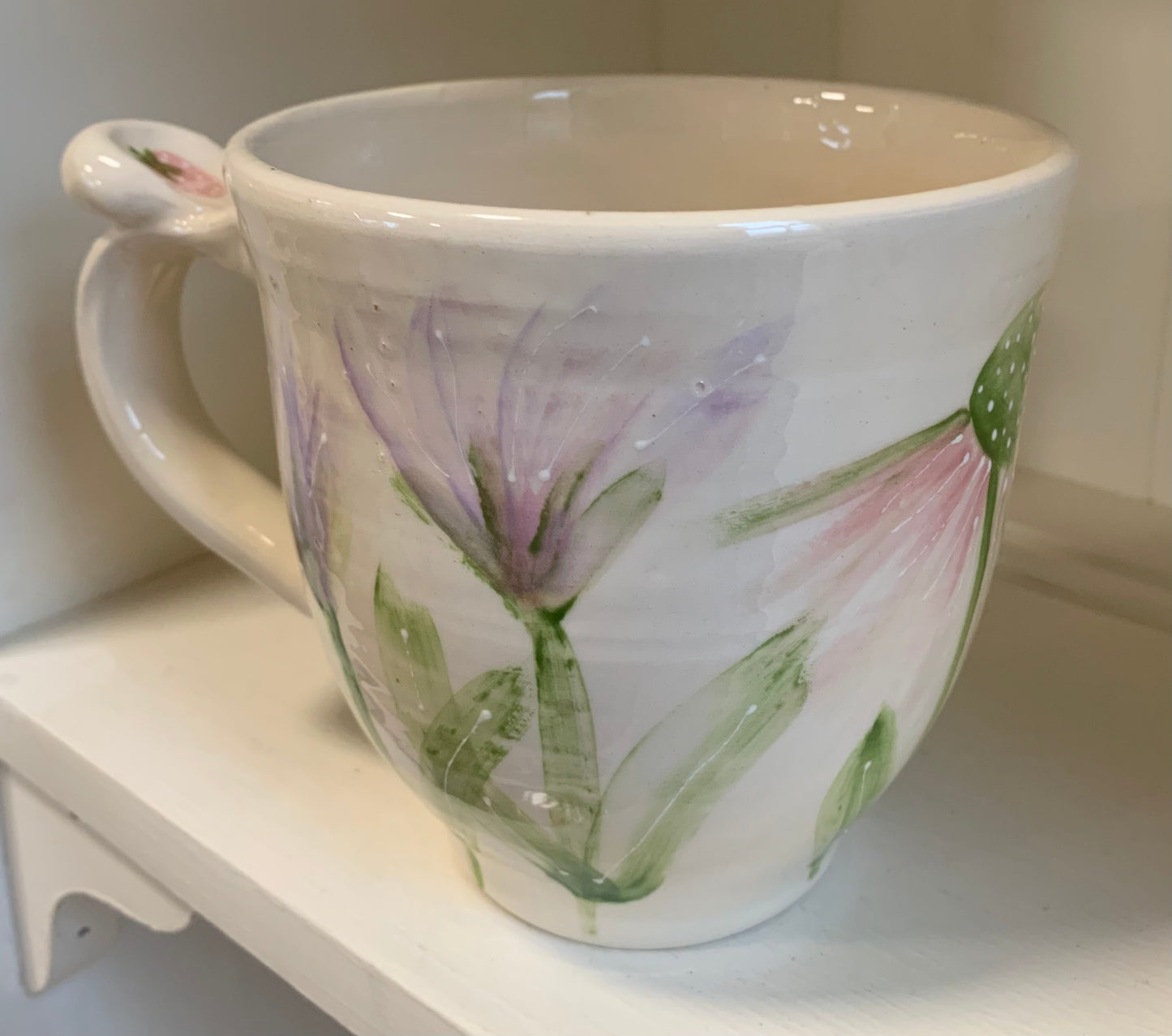 Large wheel thrown mug "Pastel wildflowers"
