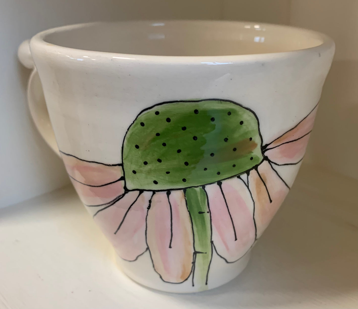 Large wheel thrown mug "Pink butterfly & tulip"