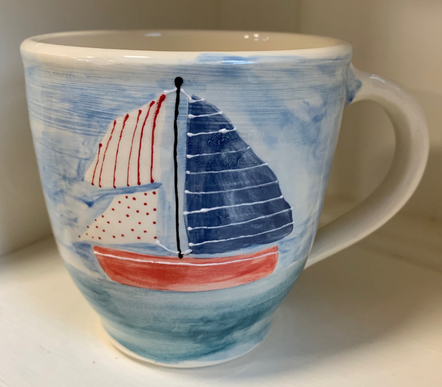 Large wheel thrown mug "Sailboat"