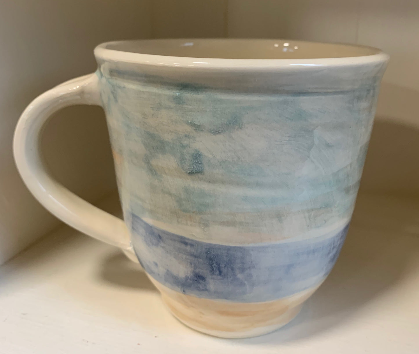 Large wheel thrown mug "Sailboat & Sandpiper"
