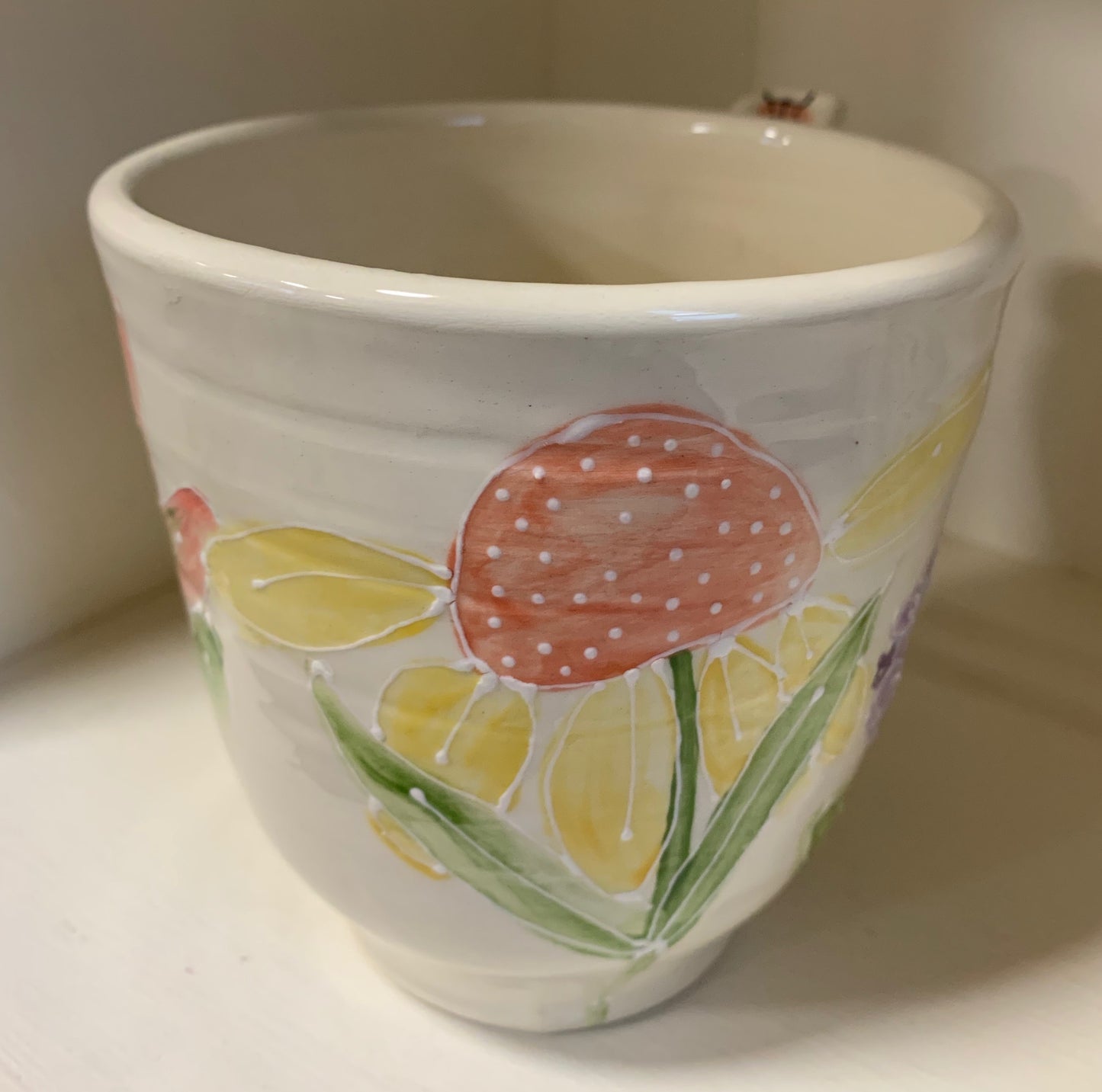 Large wheel thrown mug "Navy blue butterfly & hydrangea"