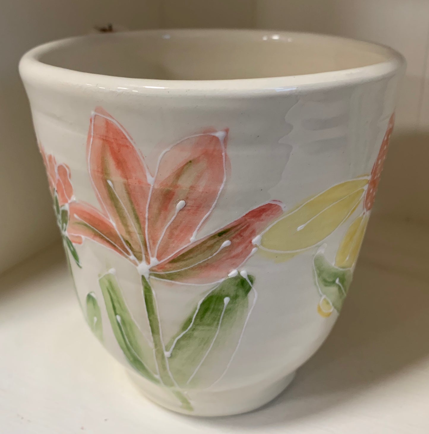 Large wheel thrown mug "Navy blue butterfly & hydrangea"