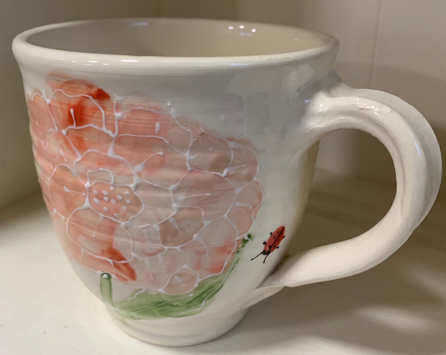 Large wheel thrown mug "Pink Peony garden"
