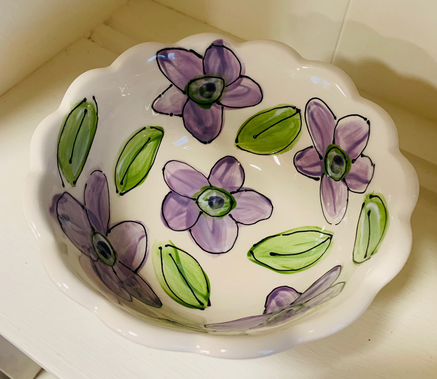 Scalloped Bowl "Purple Daisies"