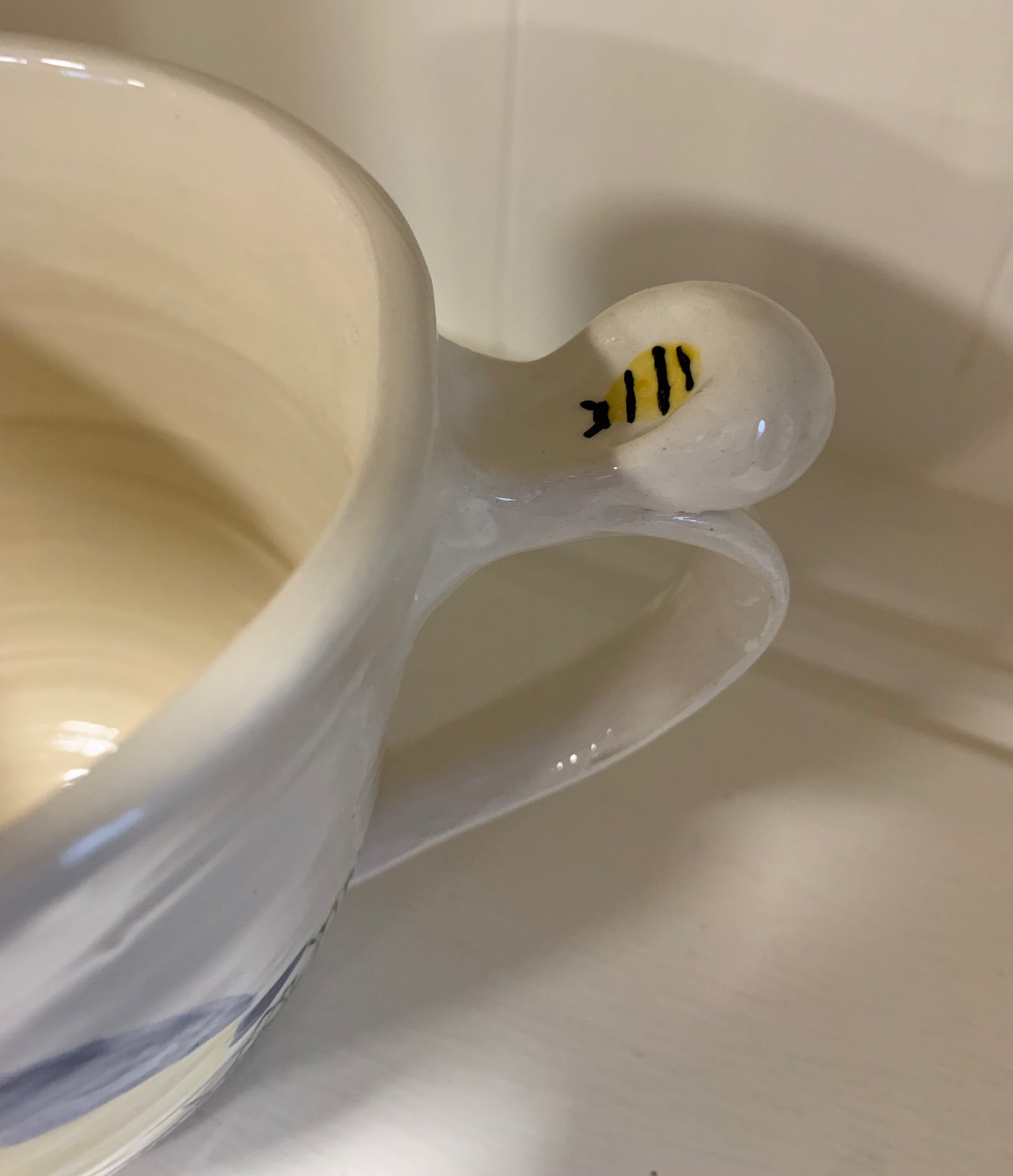 Large wheel thrown mug "Blue Tit and Pinecones"