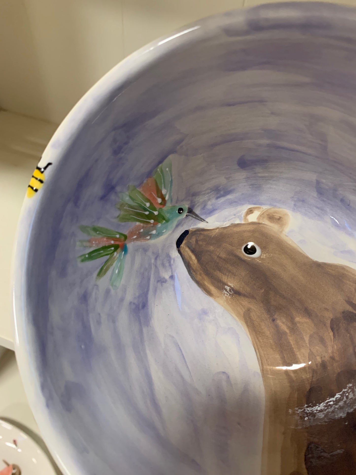 Extra large cereal bowl "Hummingbird & brown bear"