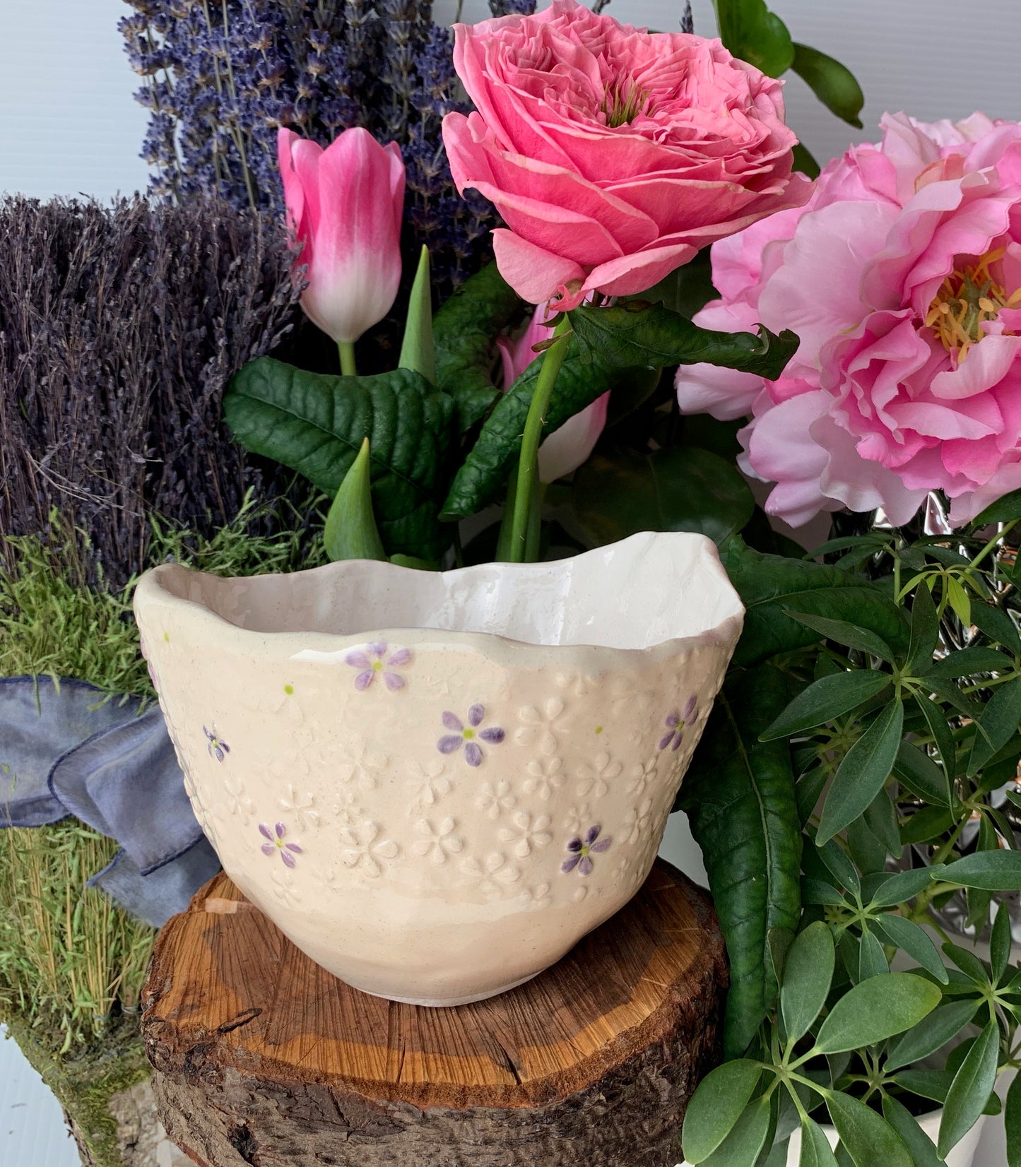 Purple daisy 4.5" planter / pot