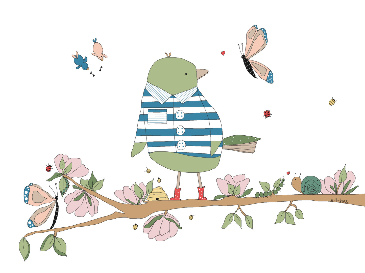 Greeting card "Bird and Butterfly...thinking of you"