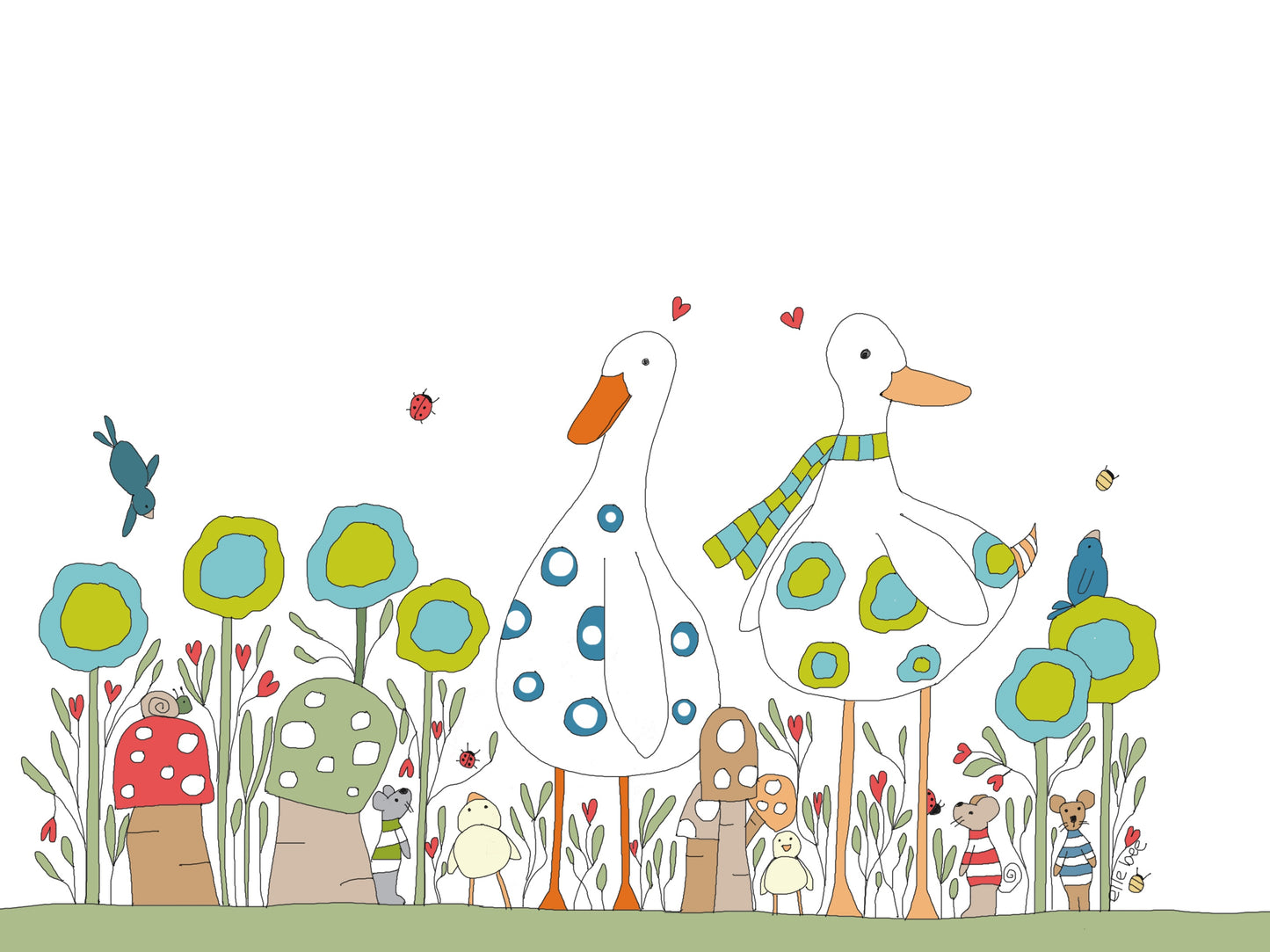 Greeting card "Mushrooms, mice and ducks"