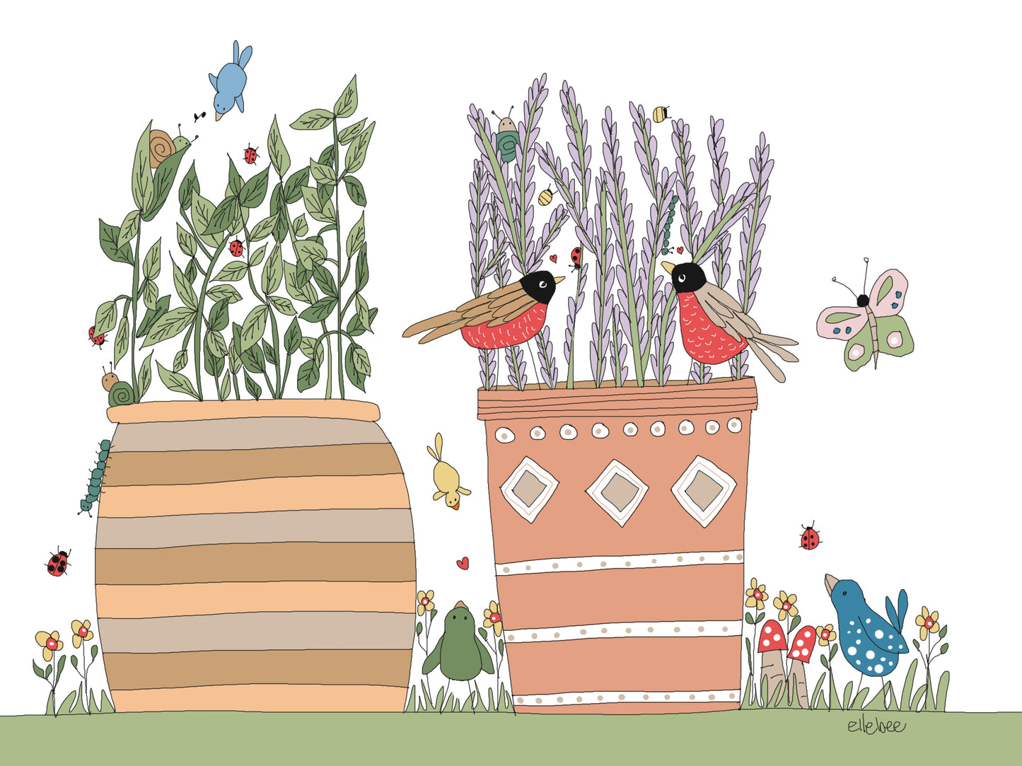 Greeting card "Robins in the Lavender"