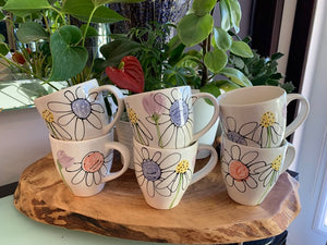 Hand painted flower mugs, ceramics, pottery