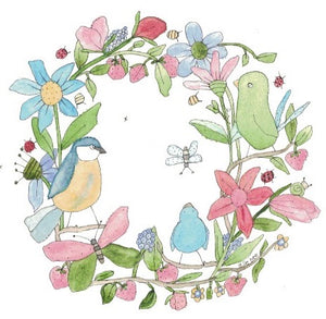 "3 birds in my garden" greeting card