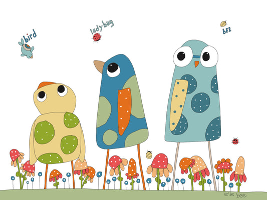 Greeting card “Bird, ladybug & bee”