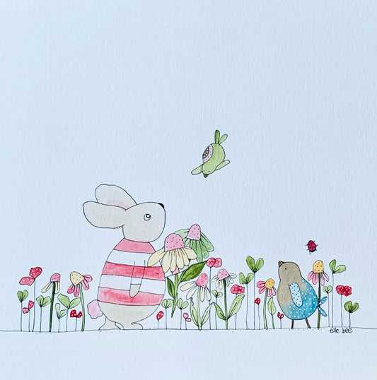 Original watercolour "Bunny's gift"