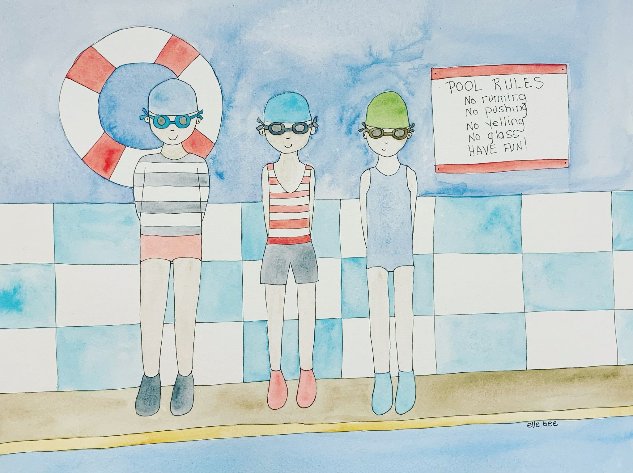 Original watercolour "Pool Rules"
