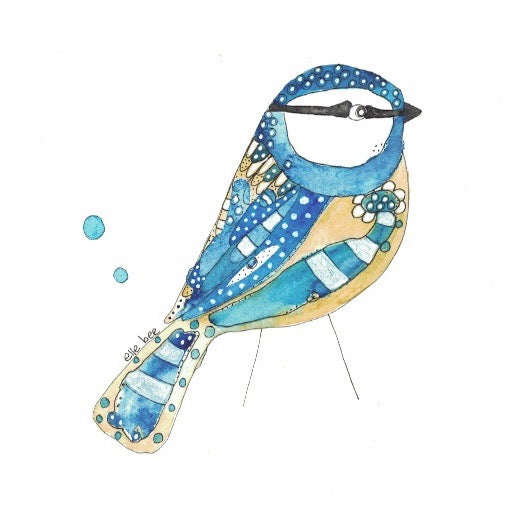 Blue Tit bird whimsical greeting card