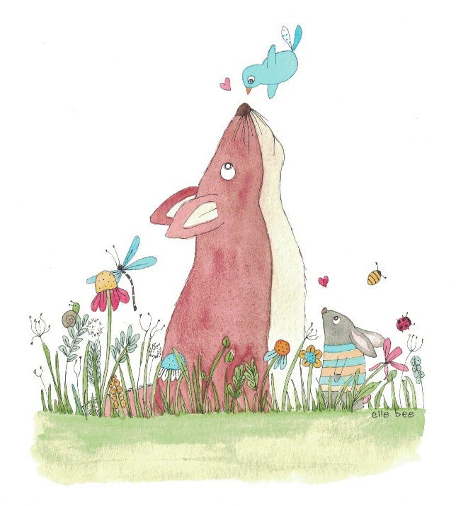 Fox and Bluebird greeting card