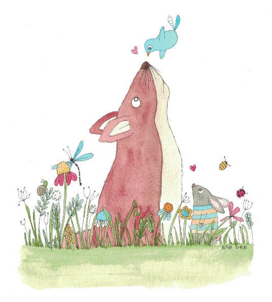 Fox and Bluebird greeting card