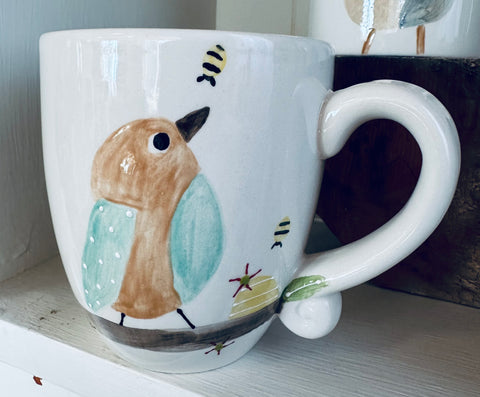 “Jade bird” hand painted mug