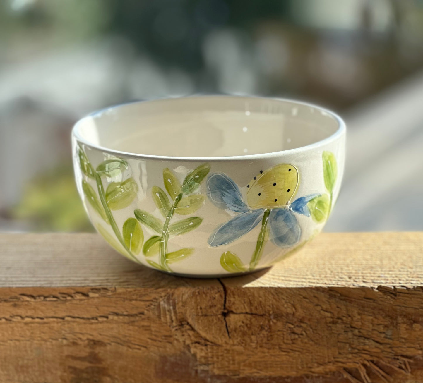 Blue flower garden cereal bowl