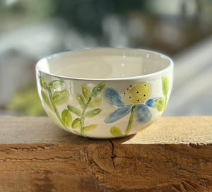 Blue flower garden cereal bowl