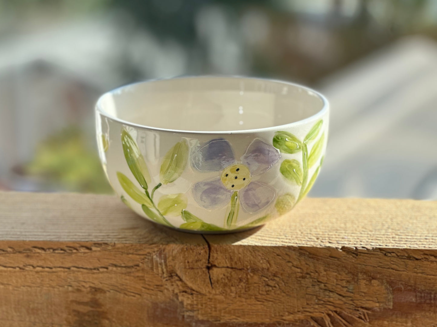 Blue flower garden cereal bowl