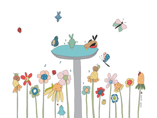Greeting cards "Bird bath in my garden"